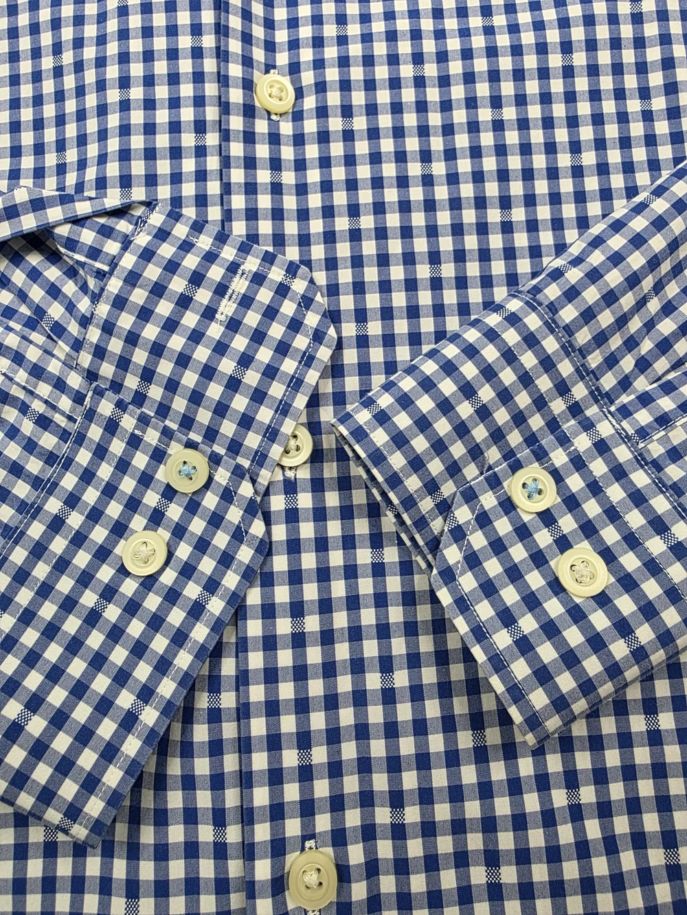 Banana Republic Grant Fit 120s Supima Cotton Dress Shirt Blue White Gingham Chec